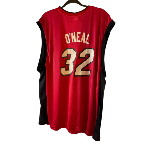 Reebok Miami Heat Mens 2XL Shaquille O'Neal 32 Red Jersey NBA Black Team Apparel - Picture 2 of 12